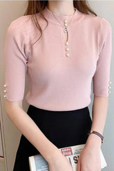 Short Sleeve Round Neck Knitted Office Shirt